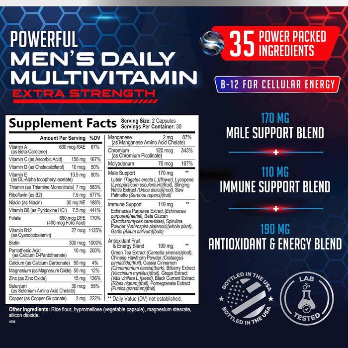 Multivitamin for Men - Vitamin A, C, D, E, Zinc, Calcium, Multivitamins for Immune Health Support, Vitamin B12, Men’s Daily Multivitamin Supplement Capsules, Non-GMO Mens Multi Vitamins - 60 Capsules