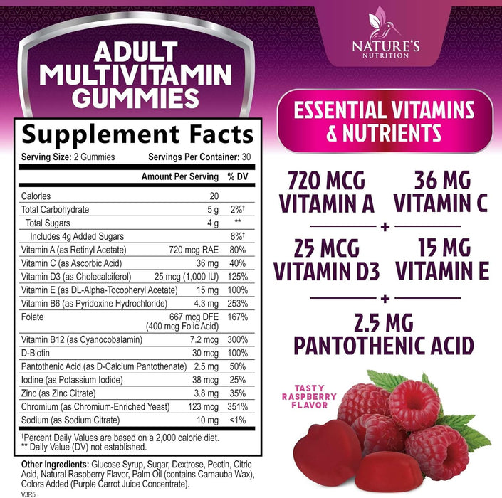 Multivitamin Gummies, Extra Strength Daily Multi Vitamin Gummy for Women & Men with Vitamins A, C, D, E, B6, B12, Zinc & Antioxidants Supplement for Immune Health Support, Non-GMO, Berry