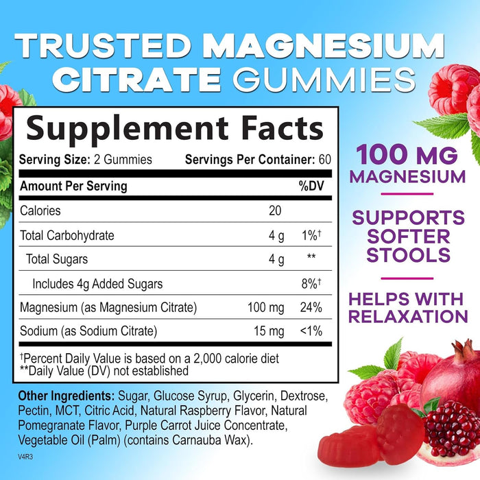 Magnesium Gummies - High Absorption Magnesium Citrate Supplement for Adults & Kids - Nature's Calm Magnesium Gummies Dietary Supplements for Bone, Muscle Health, Heart Support