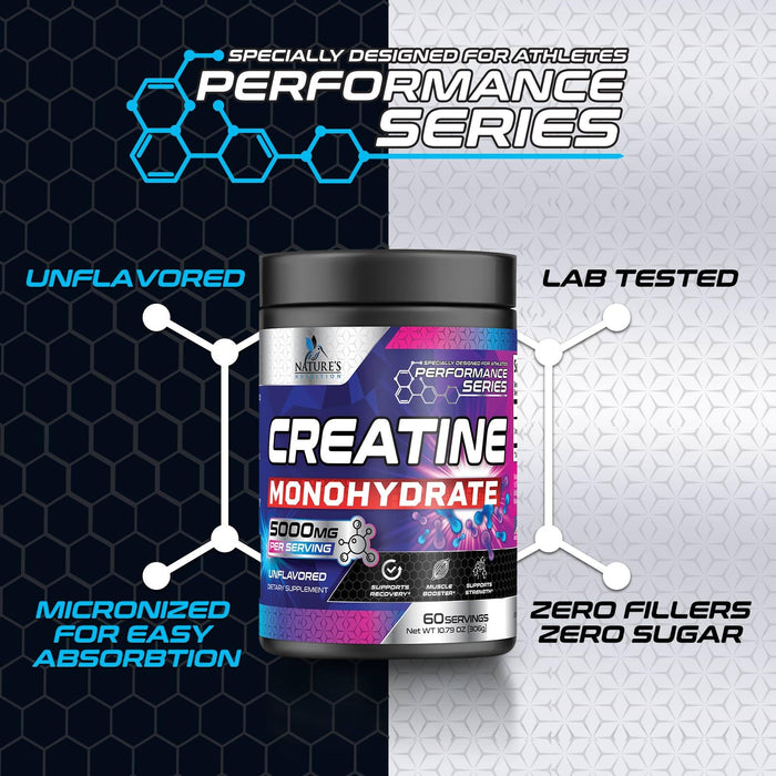 Creatine Monohydrate Powder 5000mg - Micronized Unflavored - 60 Servings