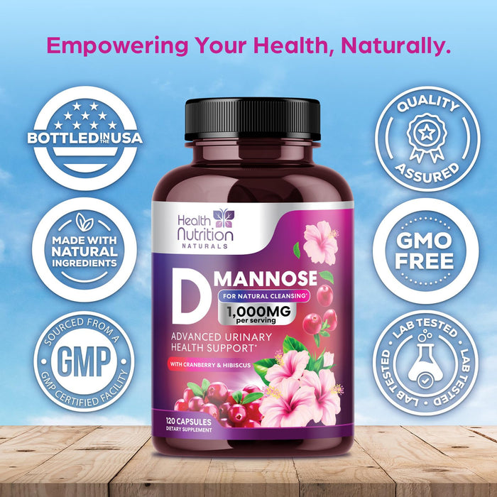 D-Mannose Supplement 1,350mg with Cranberry, Hibiscus & Dandelion - Fast-Acting, Natural Bladder & Urinary Tract Support for Women & Men â€“ Flush & Cleanse Impurities â€“ Non-GMO, Vegan â€“ 120 Capsules