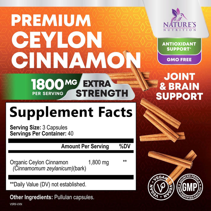 Organic Ceylon Cinnamon 1800mg – 120 Capsules
