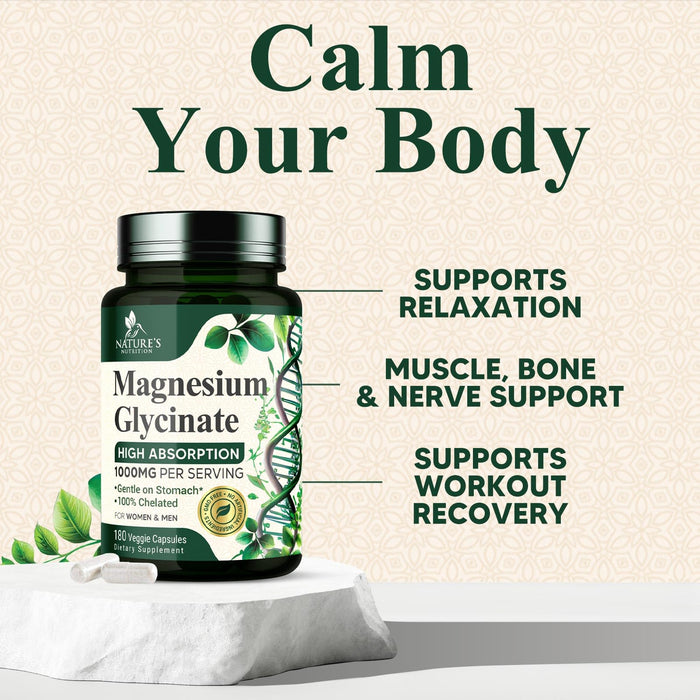 Magnesium Glycinate 1000mg Per Serving – 180 Capsules
