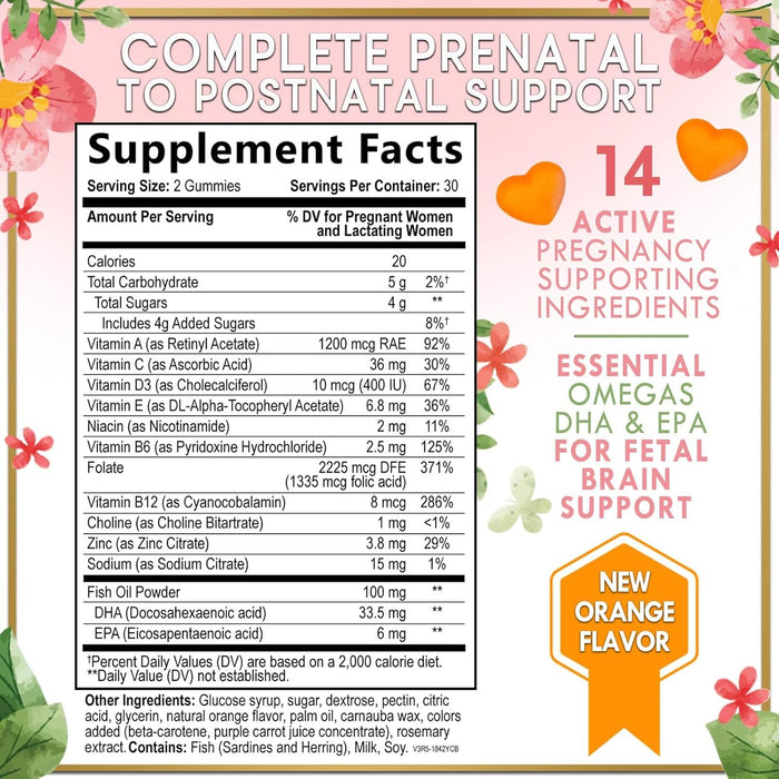 Hello Lovely! Prenatal Gummy Vitamins w/Folic Acid & DHA, Womens Prenatal Multivitamin, Choline, Vitamins B6, B12, C, D3 & Folate for Pregnancy Support Supplement, Non-GMO Gluten Free