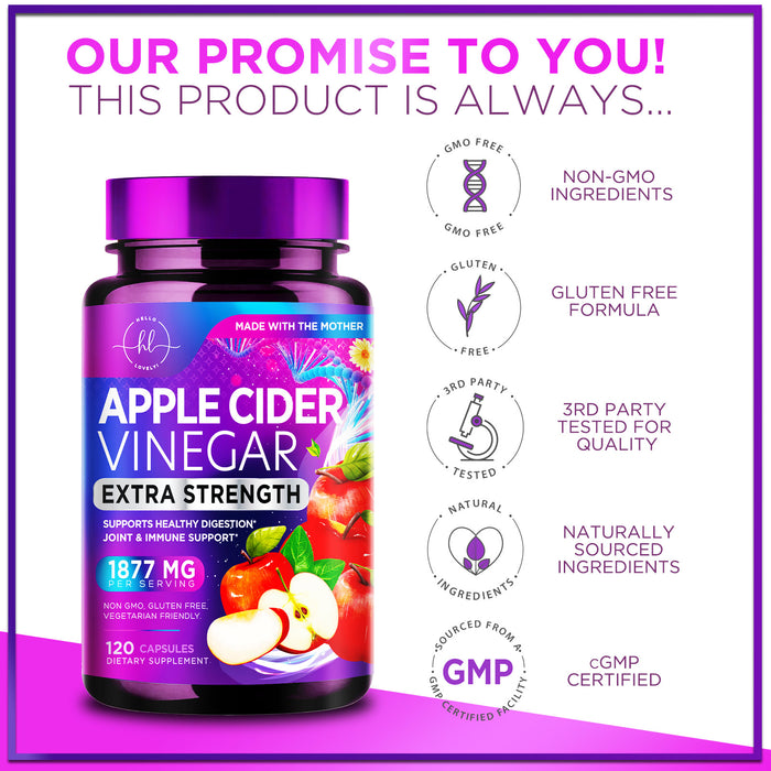 Apple Cider Vinegar Capsules - ACV Supplements with Vitamin D3 & Zinc for Detox & Cleanse, Gluten Free & Non-GMO, Vegetarian ACV Pills for Digestion, Energy & Immune Support