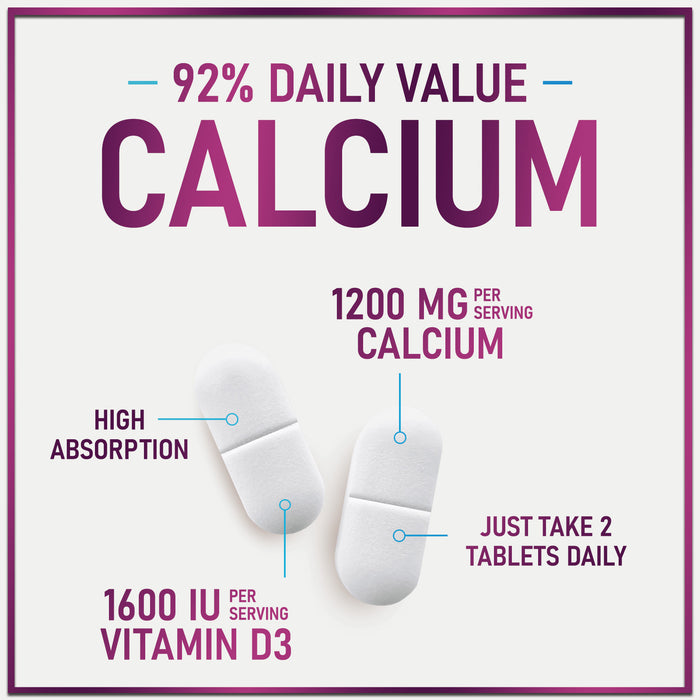 Calcium Supplement 1200 mg Plus Vitamin D3, Bone Health, Teeth & Immune Support - Calcium with Extra Strength Vitamin D Absorbable Calcium Carbonate Dietary Supplement - Vegetarian