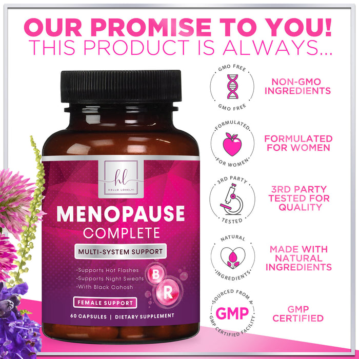 Menopause Supplements Extra Strength Hot Flash Support 1256 mg - Menopause Support for Women - Made in USA - Natural Black Cohosh, Dong Quai and Soy Isoflavones - 60 Capsules