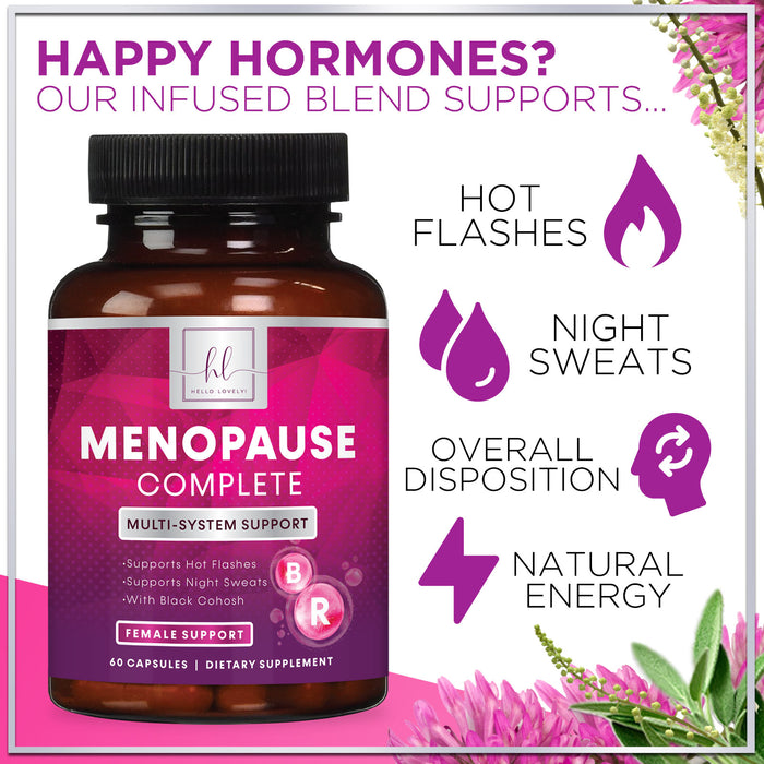 Menopause Supplements Extra Strength Hot Flash Support 1256 mg - Menopause Support for Women - Made in USA - Natural Black Cohosh, Dong Quai and Soy Isoflavones - 60 Capsules