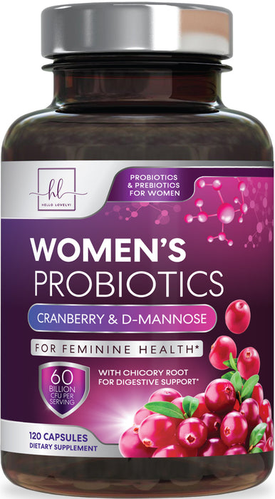 Hello Lovely! Formulated Probiotics for Women + Prebiotics & Cranberry, Vaginal Women's Probiotic for Digestive Health, pH & Immune Support, Shelf Stable