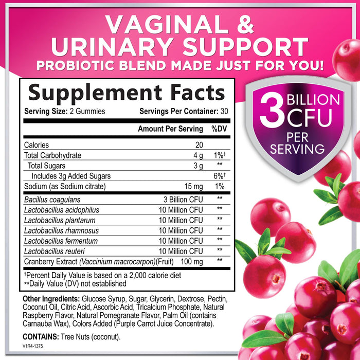 Hello Lovely! Probiotics for Women - Multi Strain Womens Probiotic Gummy w/Cranberry for Vaginal, Digestive, pH & Immune Health Support, 3 Billion CFU Prebiotic & Probiotic Supplement