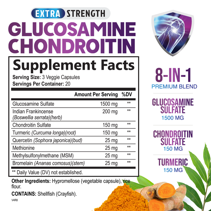 Glucosamine Chondroitin Supplements MSM Turmeric Boswellia - Joint Support Supplement for Joint Health, Joint Mobility - Glucosamine Sulfate Mobility Formula - Gluten Free and Non-GMO