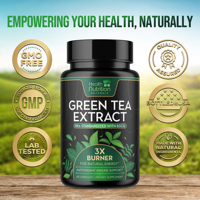 Green Tea Pills Extract - 98% Standardized EGCG 1300mg for Natural Energy - Supports Heart Health with Antioxidants, Polyphenols, Coffee Bean Gentle Caffeine - for Women & Men