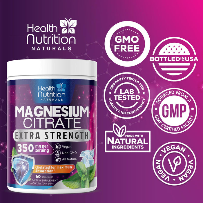 Magnesium Powder Supplement - Magnesium Citrate Powder Drink Mix Unflavored Made with Aquamin Magnesium - Bone, Heart & Muscle Support, Sugar Free, Gluten Free, Vegan, & Non-GMO - 60 Servings