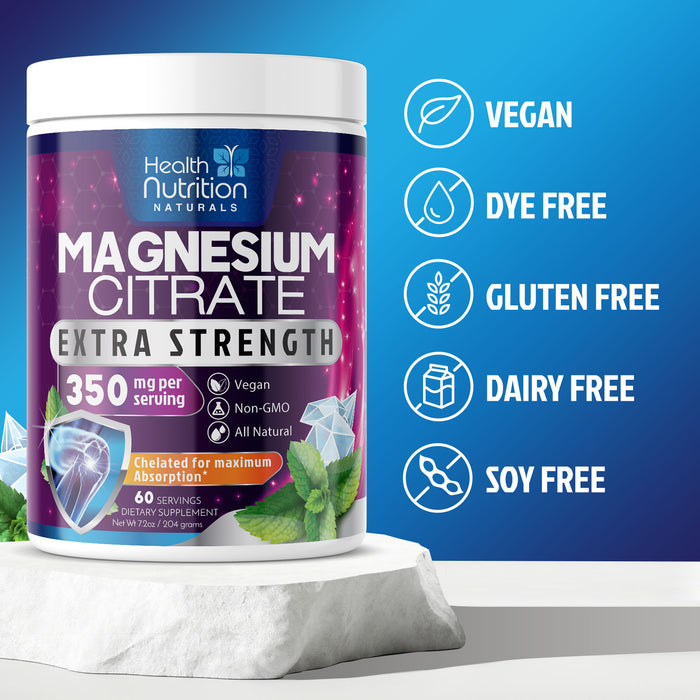 Magnesium Powder Supplement - Magnesium Citrate Powder Drink Mix Unflavored Made with Aquamin Magnesium - Bone, Heart & Muscle Support, Sugar Free, Gluten Free, Vegan, & Non-GMO - 60 Servings