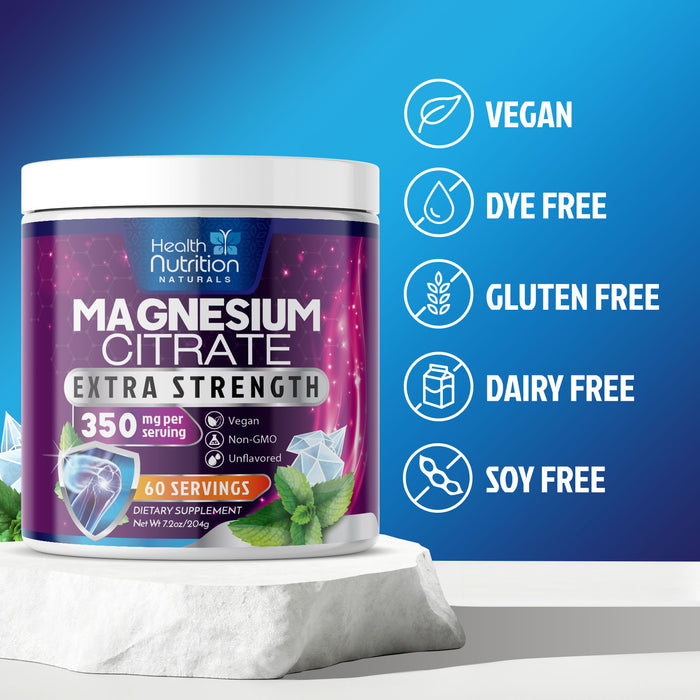 Magnesium Powder Supplement - Magnesium Citrate Powder Drink Mix Unflavored Made with Aquamin Magnesium - Bone, Heart & Muscle Support, Sugar Free, Gluten Free, Vegan, & Non-GMO - 60 Servings