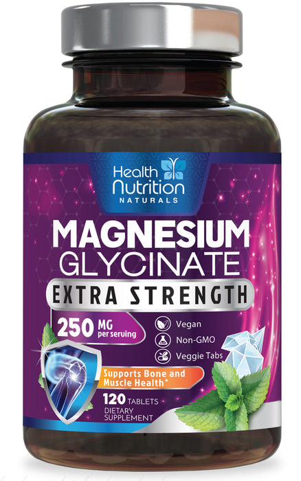 Magnesium Glycinate 425 mg with Calcium - Natural, High Absorption Magnesium Tablets Chelated for Muscle, Nerve, Bone & Heart Health Support - Non-GMO, Gluten Free, Vegan Supplement - 120 Tablets