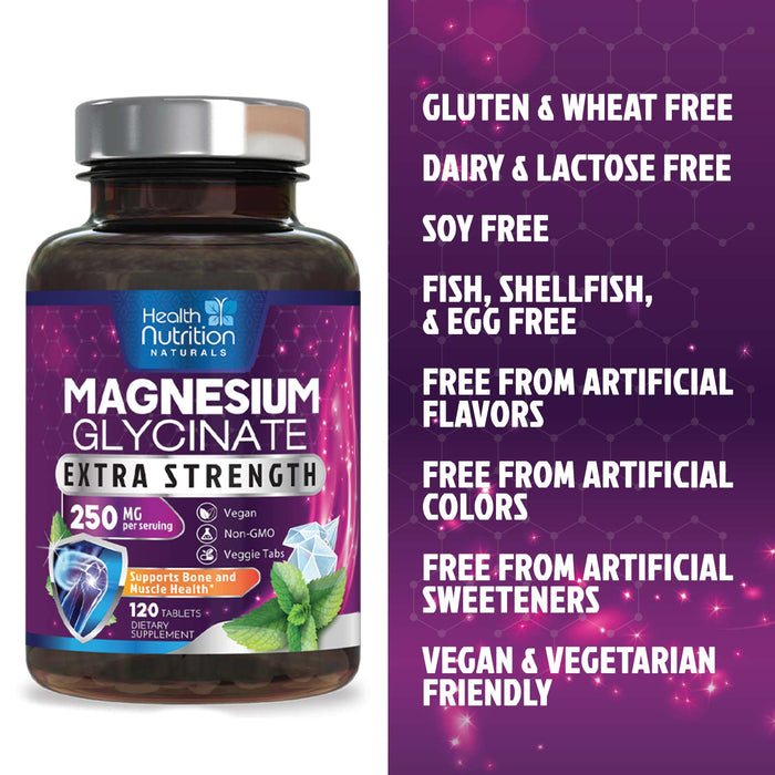 Magnesium Glycinate 425 mg with Calcium - Natural, High Absorption Magnesium Tablets Chelated for Muscle, Nerve, Bone & Heart Health Support - Non-GMO, Gluten Free, Vegan Supplement - 120 Tablets