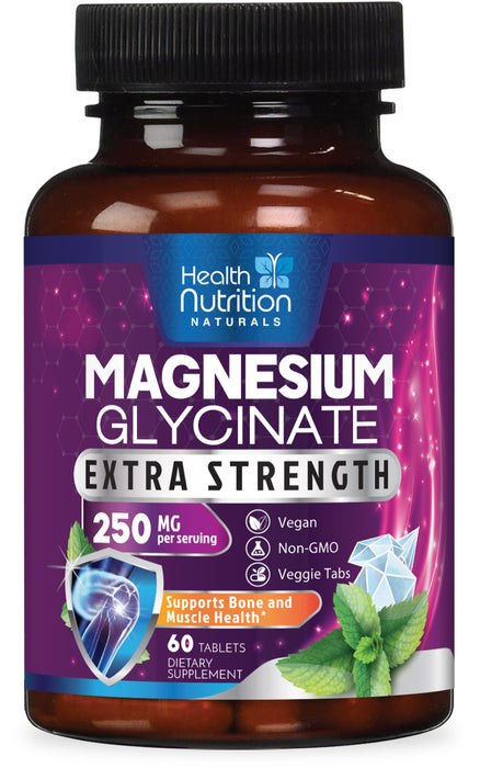 Magnesium Glycinate 250 mg - Natural, High Absorption Magnesium Tablets Chelated for Muscle, Nerve, Bone & Heart Health Support - Gentle Form, Non-GMO, Gluten Free