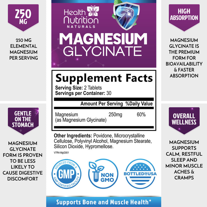 Magnesium Glycinate 425 mg with Calcium - Natural, High Absorption Magnesium Tablets Chelated for Muscle, Nerve, Bone & Heart Health Support - Non-GMO, Gluten Free, Vegan Supplement - 120 Tablets