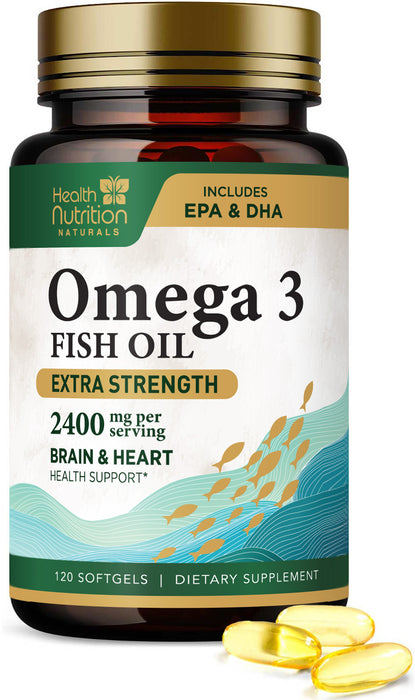 Triple Strength Omega 3 Fish Oil 2000 mg Softgels, Nature's Fish Oil Supplements, Brain & Heart Health Support - EPA & DHA, 1000 MG Fish Oil in Each Softgel, Omega-3 Supplement