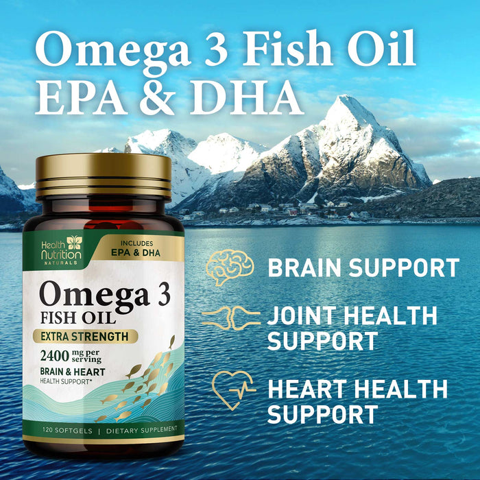 Triple Strength Omega 3 Fish Oil 2000 mg Softgels, Nature's Fish Oil Supplements, Brain & Heart Health Support - EPA & DHA, 1000 MG Fish Oil in Each Softgel, Omega-3 Supplement