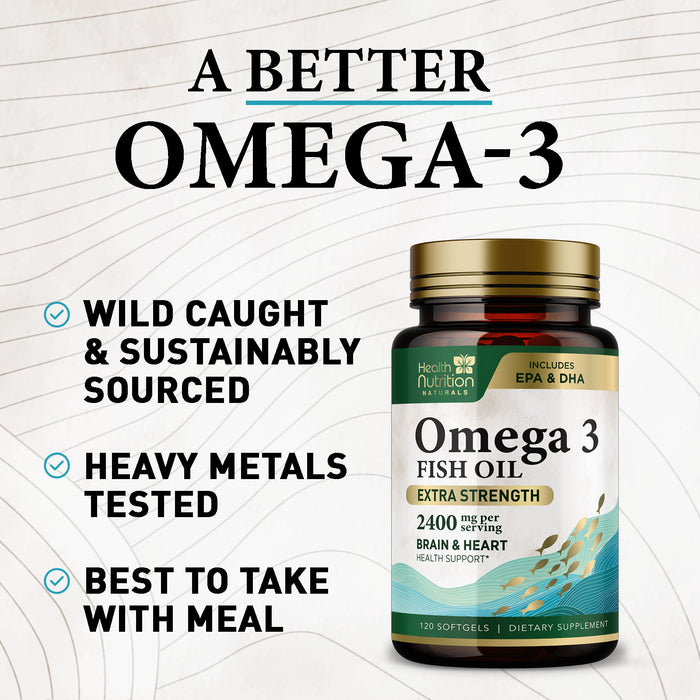 Triple Strength Omega 3 Fish Oil 2000 mg Softgels, Nature's Fish Oil Supplements, Brain & Heart Health Support - EPA & DHA, 1000 MG Fish Oil in Each Softgel, Omega-3 Supplement