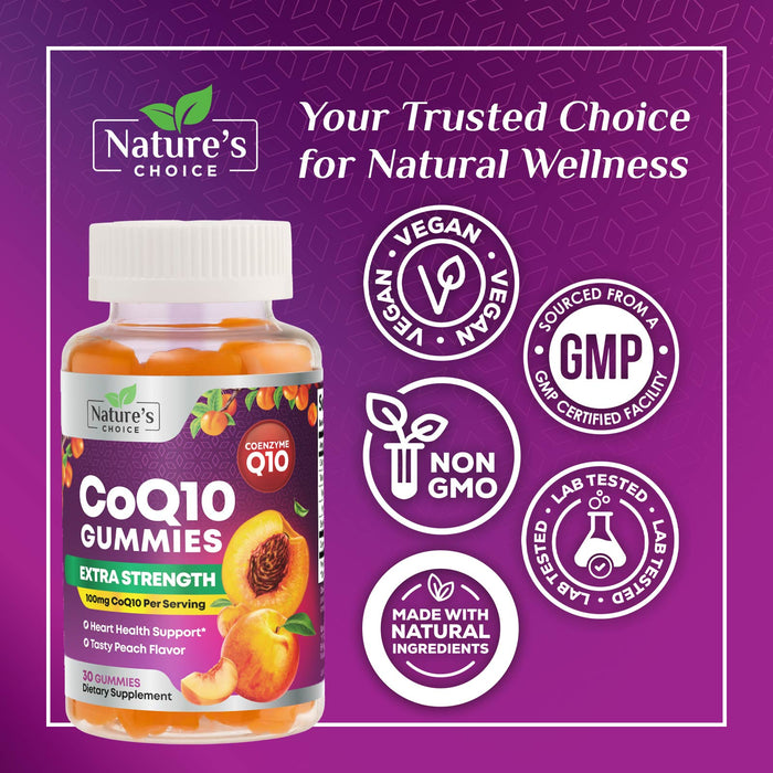 Nature's CoQ10 100mg Gummies, 3X Better Absorption, Antioxidant for Heart Health Support & Energy Production, Ultra Coenzyme Q10 Vitamins, Coq 10 Supplements, Dietary Supplement, Non-GMO