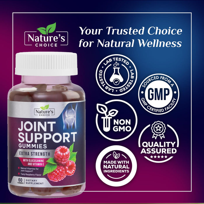 Nature's Choice Glucosamine Gummies Extra Strength Joint Support Gummy with Vitamin E - Naturally Assists Cartilage & Flexibility - Best Support Chew for Men and Women