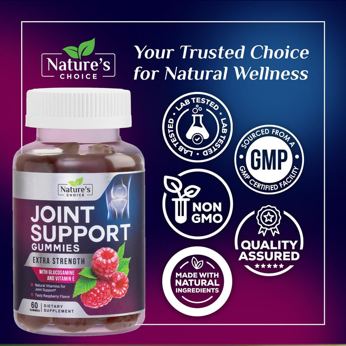 Nature's Choice Glucosamine Gummies Extra Strength Joint Support Gummy with Vitamin E - Naturally Assists Cartilage & Flexibility - Best Support Chew for Men and Women
