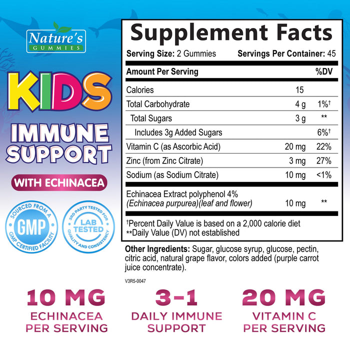 Kids Immune Support Gummies with Vitamin C, Zinc & Echinacea, Gluten Free & Non-GMO Chewable Immune Support for Kids Gummy, Daily Childrens Immune Support Vitamins, Vegan, Berry Flavor - 90 Gummies