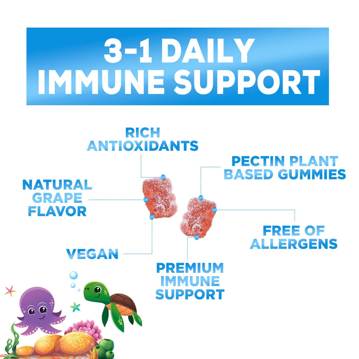 Kids Immune Support Gummies with Vitamin C, Zinc & Echinacea, Gluten Free & Non-GMO Chewable Immune Support for Kids Gummy, Daily Childrens Immune Support Vitamins, Vegan, Berry Flavor - 90 Gummies