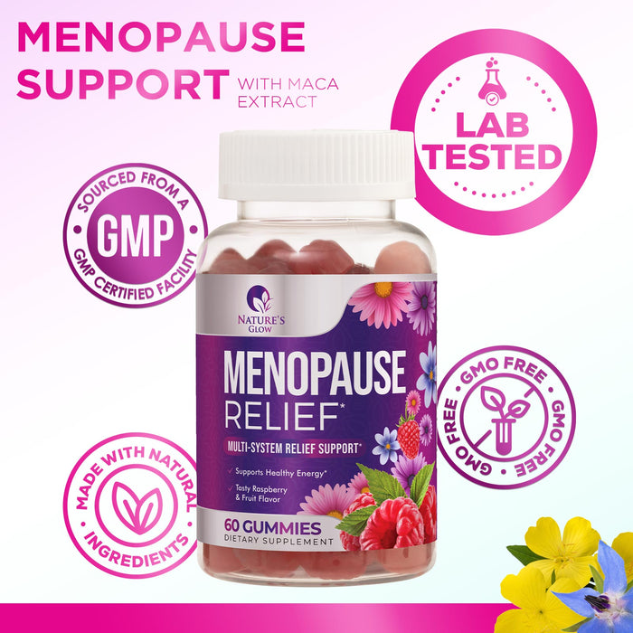 Nature's Glow Menopause Relief Vitamin Gummy for Women - Effective Menopause Support Supplement Gummies, Hot Flash, Night Sweats, Energy & Hormone Support, Non-GMO & Gluten Free - 60 Gummies