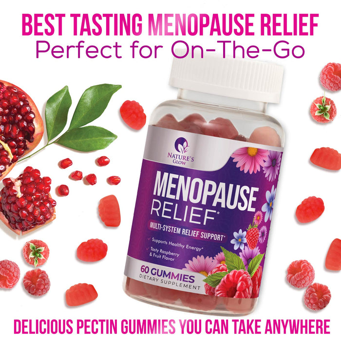 Nature's Glow Menopause Relief Vitamin Gummy for Women - Effective Menopause Support Supplement Gummies, Hot Flash, Night Sweats, Energy & Hormone Support, Non-GMO & Gluten Free - 60 Gummies