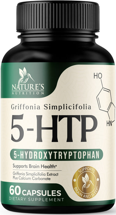 5 HTP 200mg Capsules Vegetarian Supplement - 5HTP Plus Calcium for Brain Support - Extra Strength Griffonia Simplicifolia 5-HTP Formula - 5 Hydroxytryptophan - Gluten Free & Non-GMO - 60 Capsules