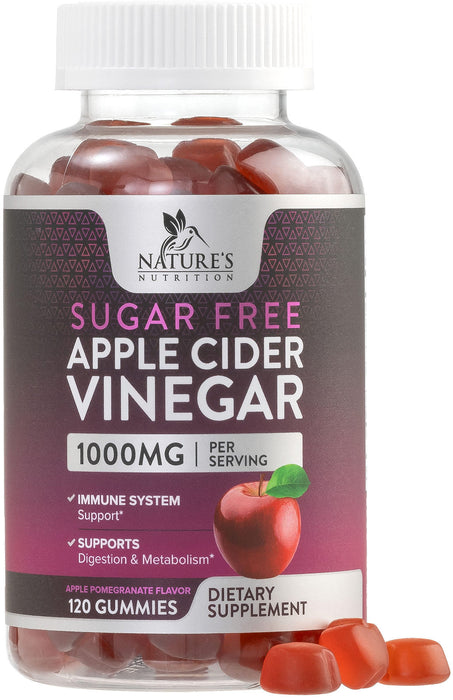 Nature's Nutrition Apple Vinegar Gummy for Weight Loss 1000mg - Vegan Apple Cider Vinegar Gummies for Detox & Cleanse, ACV Supplement Pills, Vitamin B12, Beetroot & Pomegranate, Non-GMO