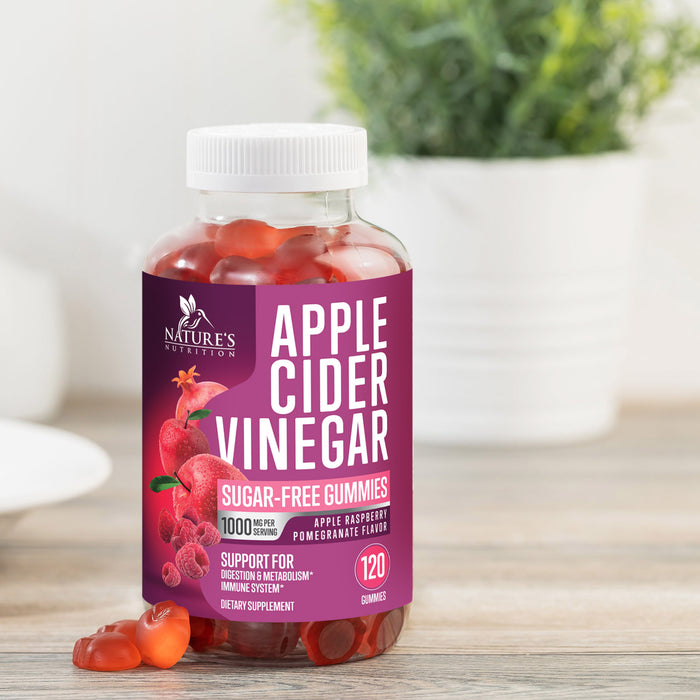 Vegan Apple Cider Vinegar Gummies 1000mg for Detox and Cleanse, Nature's ACV Gummy Vitamins B12 Supplement for Digestion, Natural Apple Raspberry Flavor, Non-GMO, Gluten Free for Adults