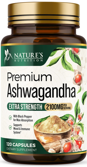 Organic Ashwagandha Capsules - Pure Organic Ashwagandha Powder & Root Extract Capsules - Extra Strength Stress Support Plus Thyroid Support Supplement - Vegan, Gluten Free, Non-GMO