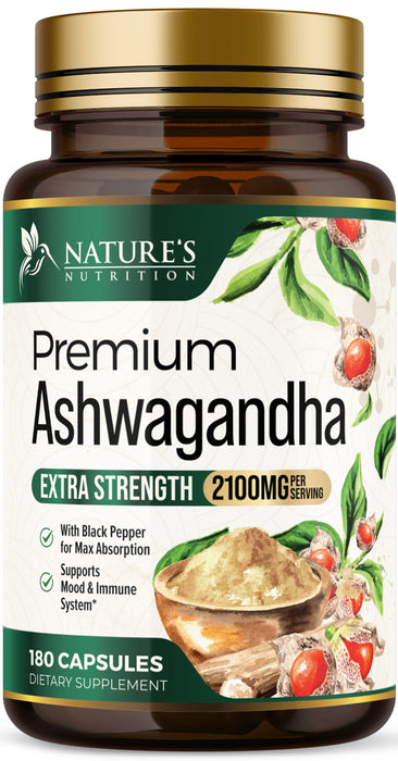 Organic Ashwagandha Capsules - Pure Organic Ashwagandha Powder & Root Extract Capsules - Extra Strength Stress Support Plus Thyroid Support Supplement - Vegan, Gluten Free, Non-GMO