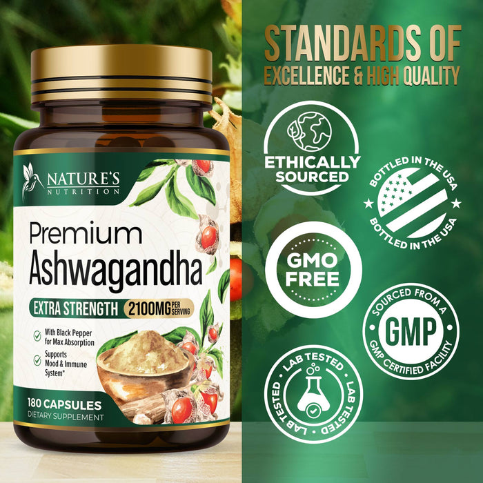 Organic Ashwagandha Capsules - Pure Organic Ashwagandha Powder & Root Extract Capsules - Extra Strength Stress Support Plus Thyroid Support Supplement - Vegan, Gluten Free, Non-GMO