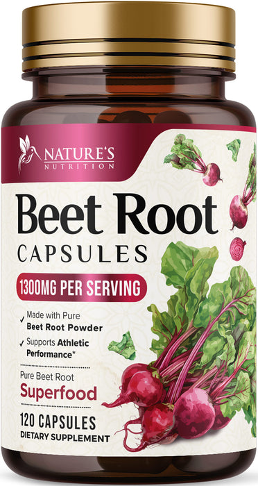 Beet Root Capsules 1300mg - Extra Strength Red Beetroot Powder Supplement – Supports Nitric Oxide Production, Heart Health & Natural Energy – Non-GMO, Vegan, Gluten Free – 120 Veggie Capsules