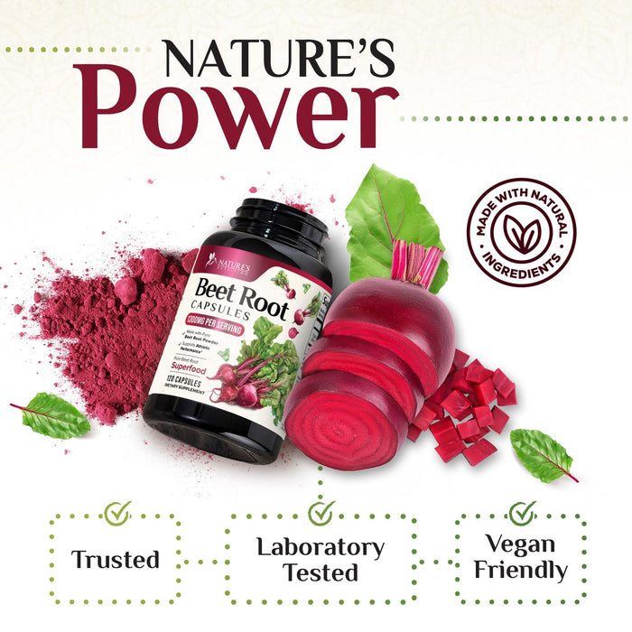 Beet Root Capsules 1300mg - Extra Strength Red Beetroot Powder Supplement – Supports Nitric Oxide Production, Heart Health & Natural Energy – Non-GMO, Vegan, Gluten Free – 120 Veggie Capsules
