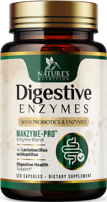 Nature's Nutrition Digestive Enzymes with Probiotics and Bromelain - Extra Strength Multi Enzyme Digestion Gut Health Support Supplement for Women and Men - Supports Gas and Bloating, Non-GMO