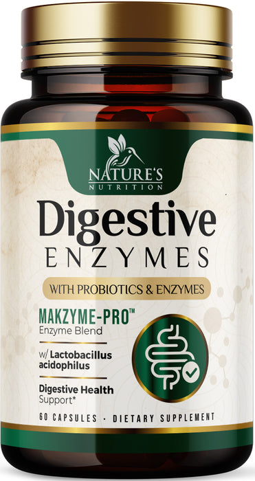 Nature's Nutrition Digestive Enzymes with Probiotics and Bromelain - Extra Strength Multi Enzyme Digestion Gut Health Support Supplement for Women and Men - Supports Gas and Bloating, Non-GMO