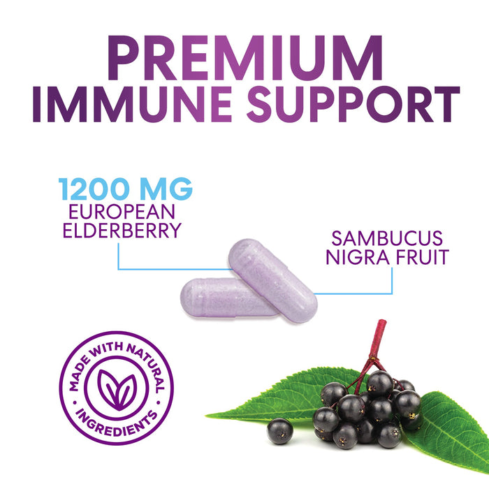 Elderberry Immune Support 10:1 Extract Capsules - Daily Immune Support Supplement for Adults, Natural Sambucus Black Elderberry Vitamins, Vegetarian Vitamin, Gluten Free