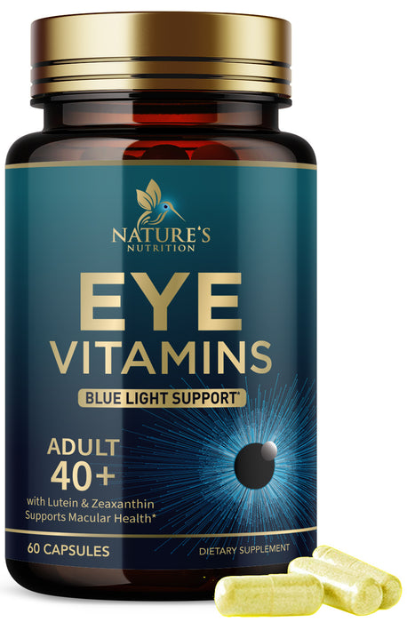 Nature's Nutrition Eye Vitamins with Lutein, Zeaxanthin, Bilberry & Zinc, Supports Eye Strain, Vision Health & Dryness for Adults with Vitamins C & E, Non-GMO, Vegan Eye Vitamin & Mineral Supplement