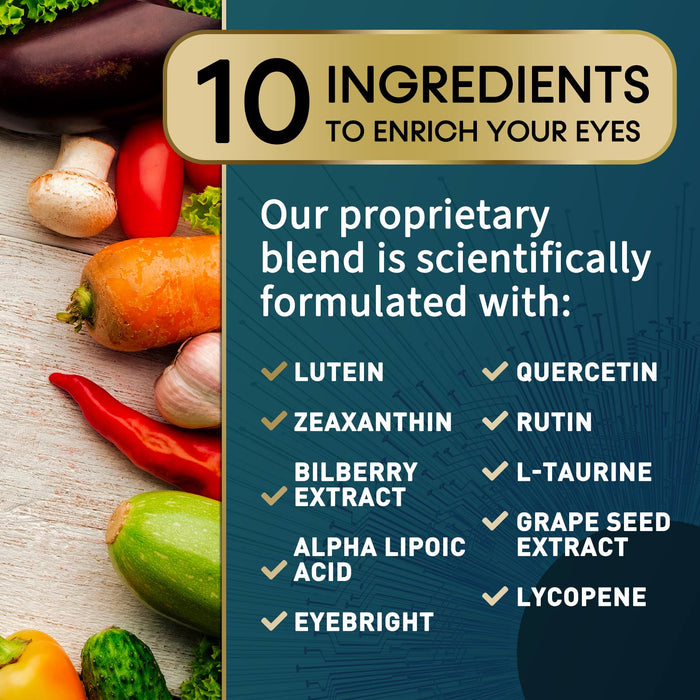 Nature's Nutrition Eye Vitamins with Lutein, Zeaxanthin, Bilberry & Zinc, Supports Eye Strain, Vision Health & Dryness for Adults with Vitamins C & E, Non-GMO, Vegan Eye Vitamin & Mineral Supplement