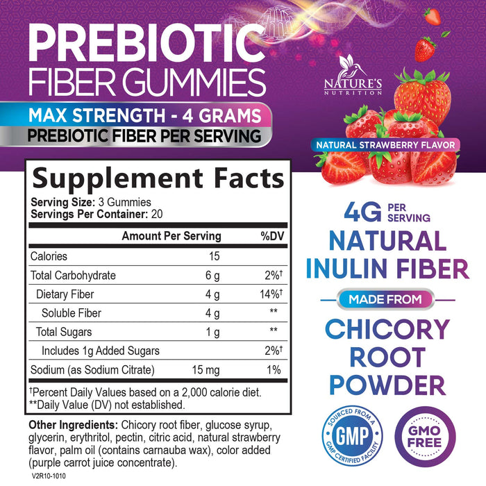 Fiber Gummies for Adults, Daily Prebiotic Fiber Gummy 4g for Digestive Health Support - Supports Regularity & Digestion Health, Plant Based Fiber Supplement, Non-GMO, Berry Flavor