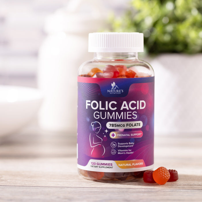 Folic Acid Gummies for Women 400mcg, Essential Support for Mom and Baby, Extra Strength Prenatal Vitamins, Chewable Folate Nutrition Supplement for Before, During, and After Pregnancy