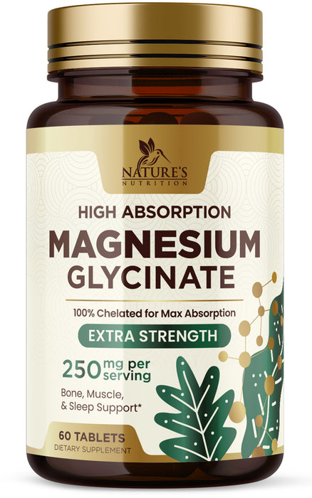 High Absorption Magnesium Glycinate Supplement, 250 mg, Best Magnesium Supplement 100% Chelated for Max Absorption