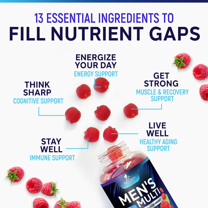 Nature's Multivitamin for Men Gummies - Berry Flavored Mens Multivitamins Daily Supplement with Vitamins A, C, D, E, B6, B12, & Zinc - Gummy Vitamin for Energy & Immune Health Support - 60 Gummies